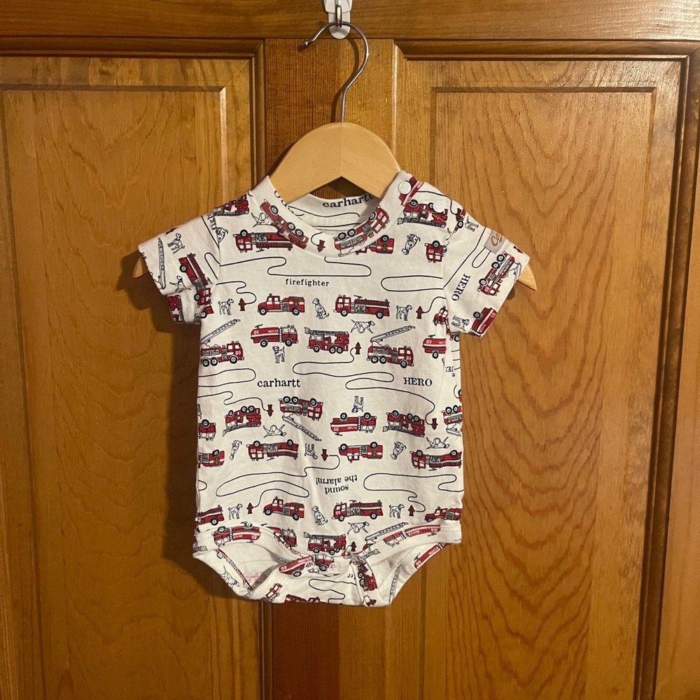 Carhartt fire truck onesie
